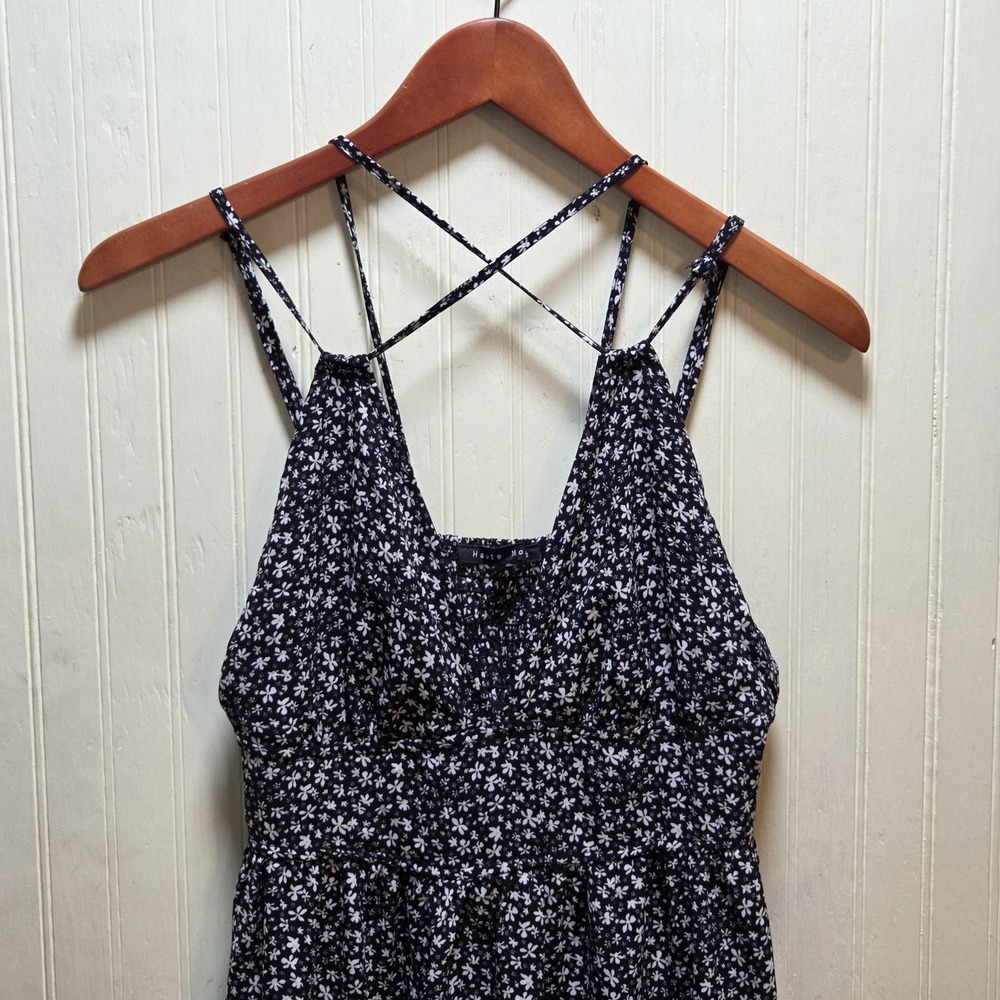 Haute Monde Dress Womens Medium Black Floral Strappy‎ Maxi Sundress Boho Summer